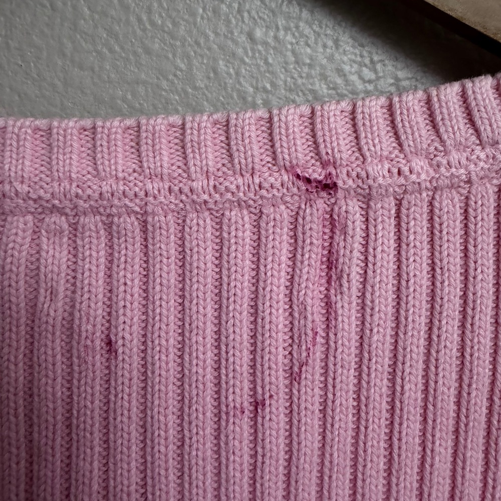 y2k Tommy Hilfiger Jeans Pink Ribbed Quarter Zip Sweater Large Preppy Coquette - Picture 4 of 8